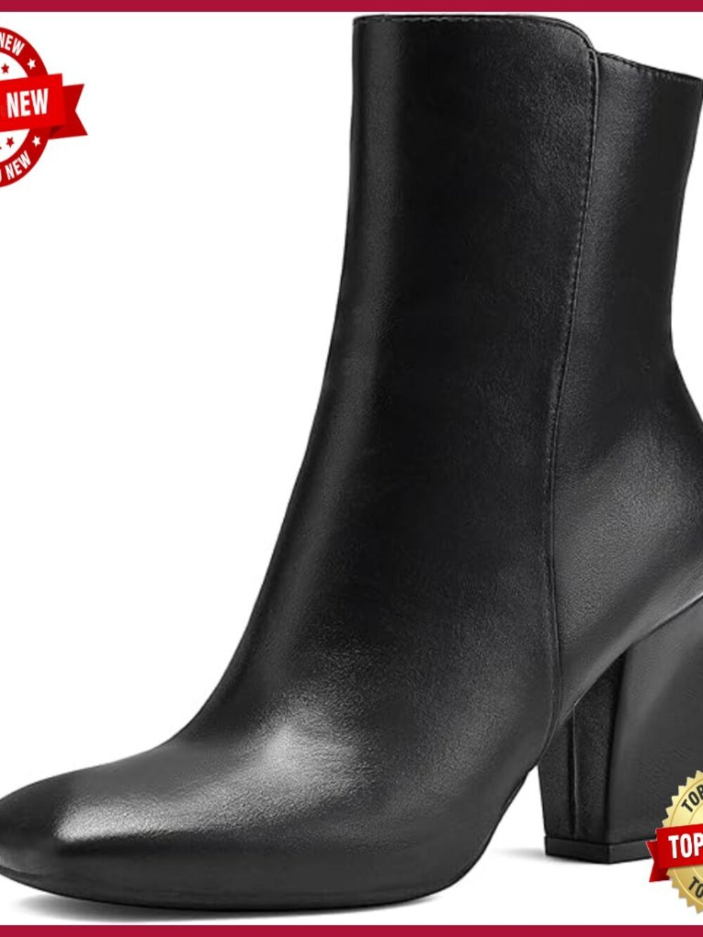 Ankle Boots Square Toe Side Zipper GoGo Boots Chunky Block Heel Mid Calf Low